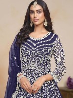 Dark Blue Soft Net Designer Salwar Kameez